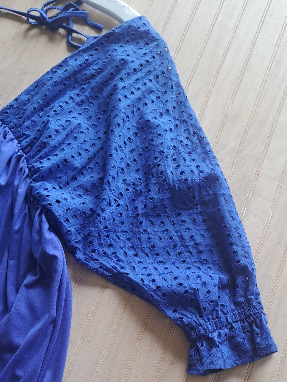 NWT Doublju Royal Blue V-Neck Eyelet Sleeve Maxi Dress Lightweight Boho - Picture 5 of 12